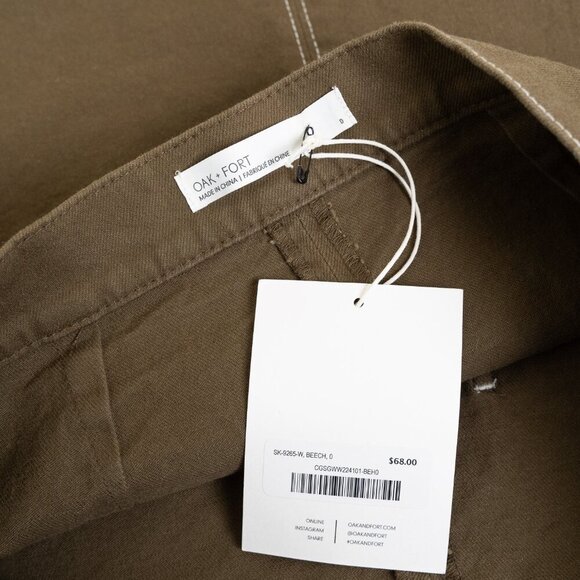 Oak + Fort Mini Skirt Khaki Contrast Stitch Twill - Picture 11 of 13